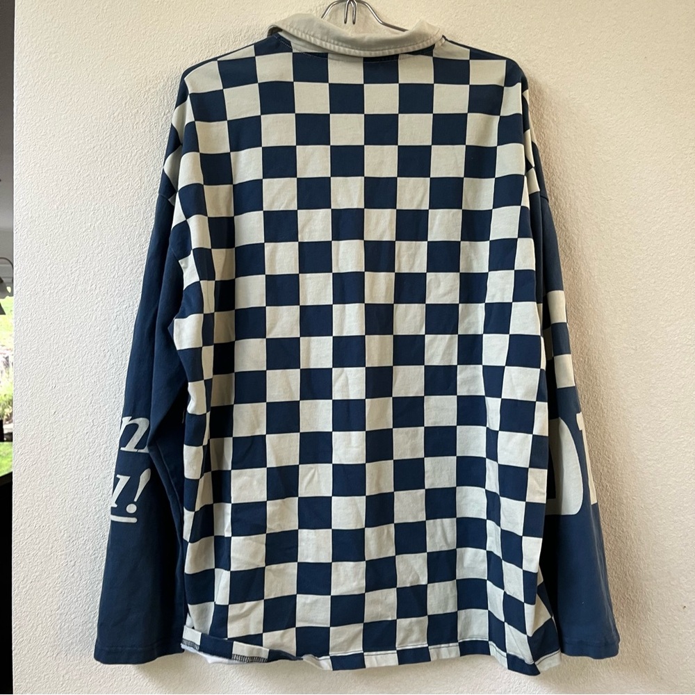 Lazy Oaf Blue and White Graphic Long Sleeve Shirt part button up - Picture 9 of 9